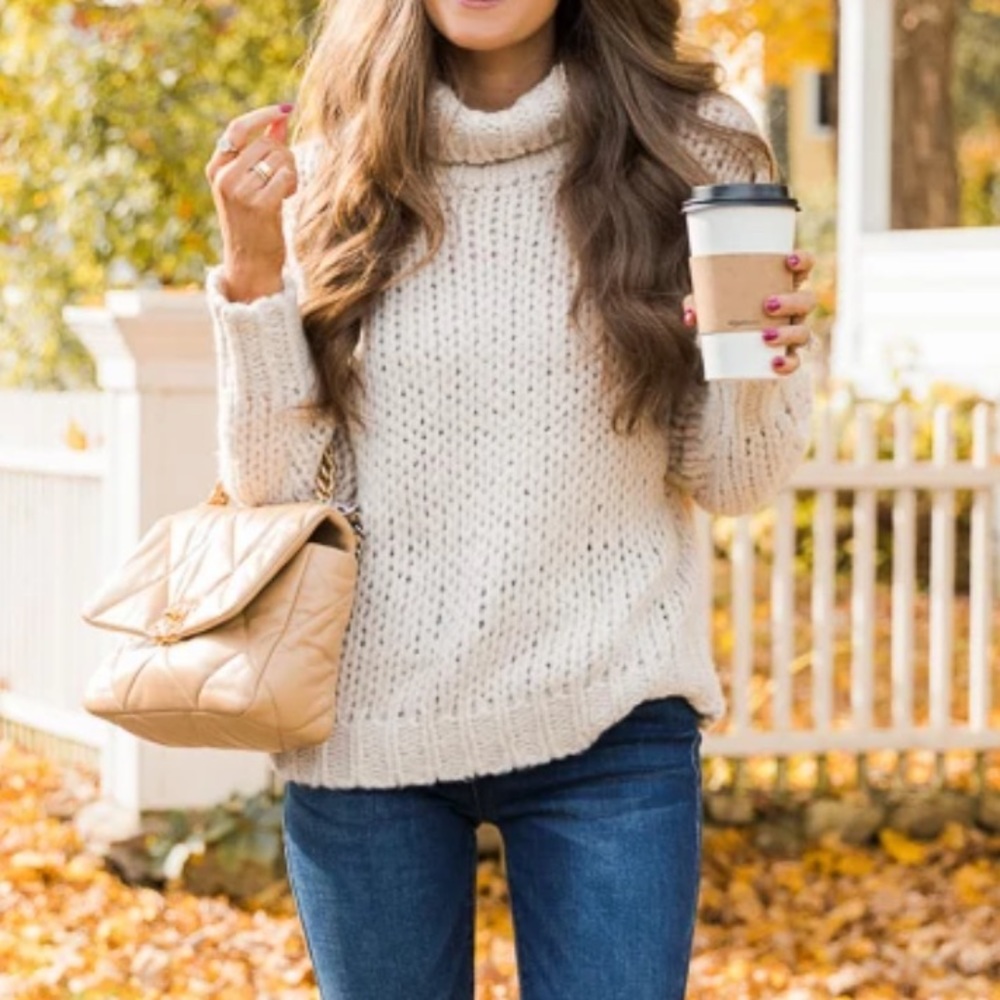 CAITLIN COVINGTON X PINK LILY The Olivia Chunky Knit Beige Turtleneck Sweater